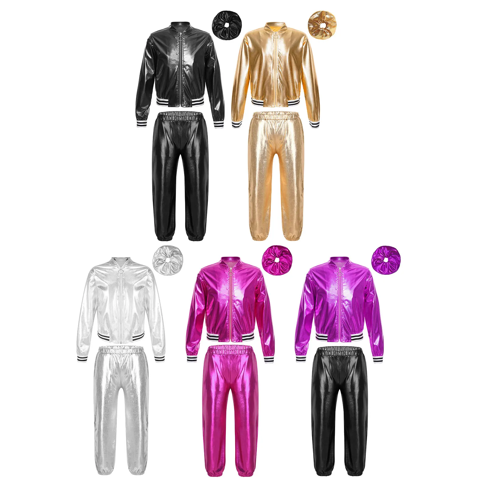 الهيب هوب ملابس الاطفال الفتيات سحاب أكمام طويلة الزي سترة معدنية السراويل أزياء Dancewear الدعاوى الأطفال ملابس رقص الجاز