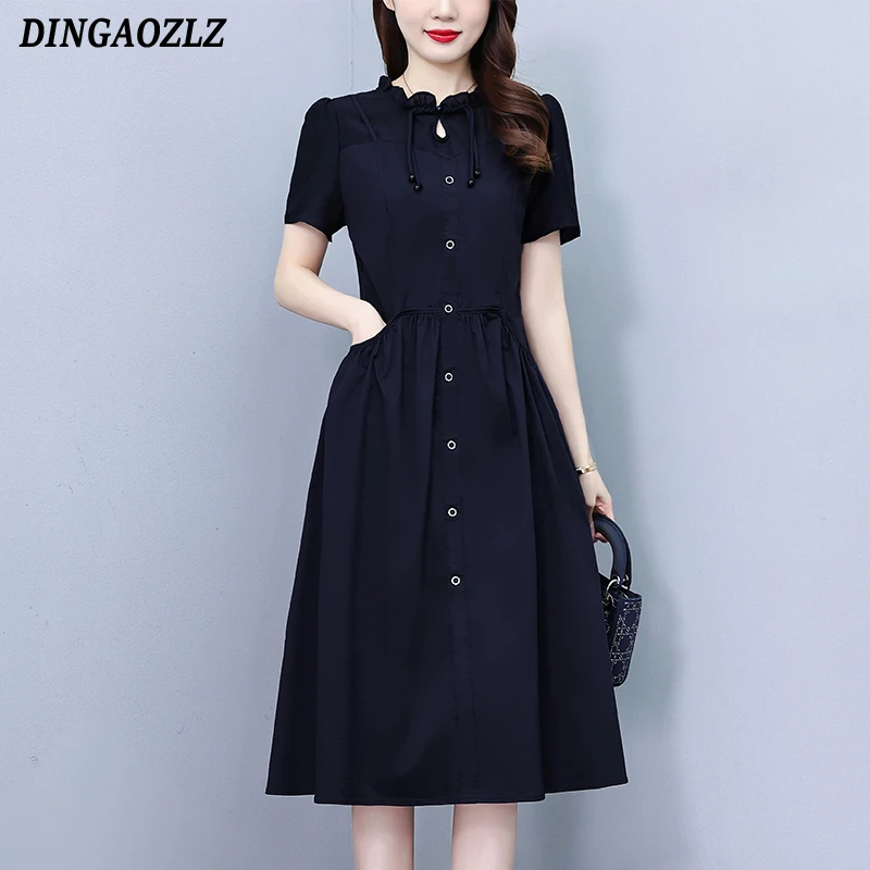 

Elegant Fashion Women Dresses 2025 Short Sleeve Casual Dress New Mid Length Summer Office Lady Dress