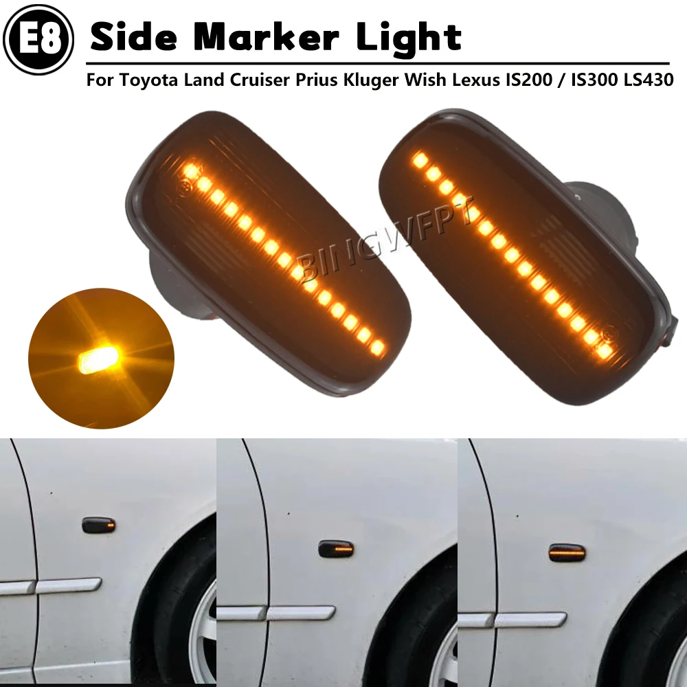 2Pcs Dynamic Amber Blinker For Toyota Prius Kluger Wish RAV4 Altezza Crown Land Cruiser Isis Lexus IS200 LED Side Marker Light