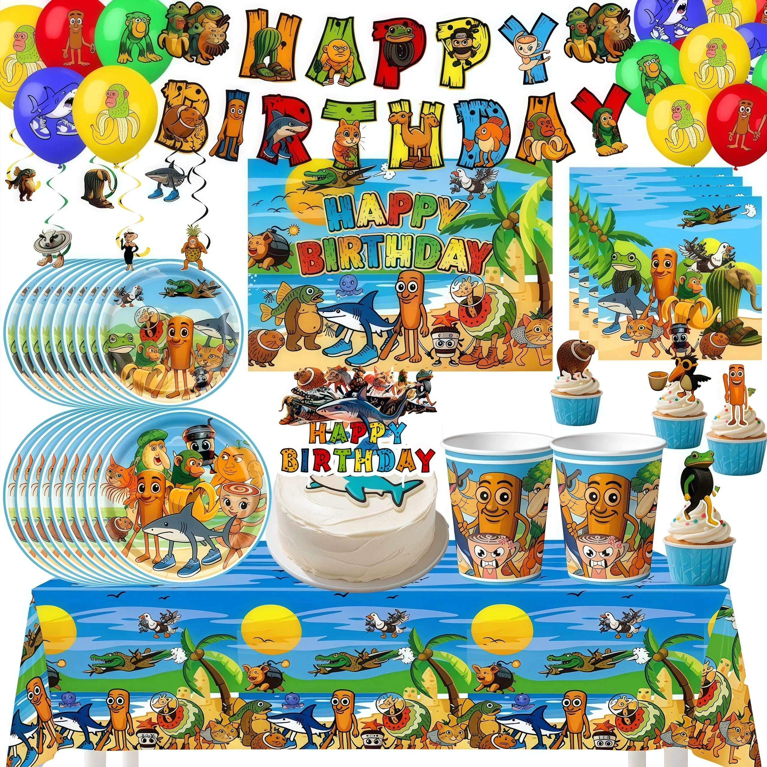 Italienische Brainrot Geburtstag Party Dekoration Tung Tung Luftballons Sahur Tralala Geschirr Tasse Teller Baby Shower Party Supplies