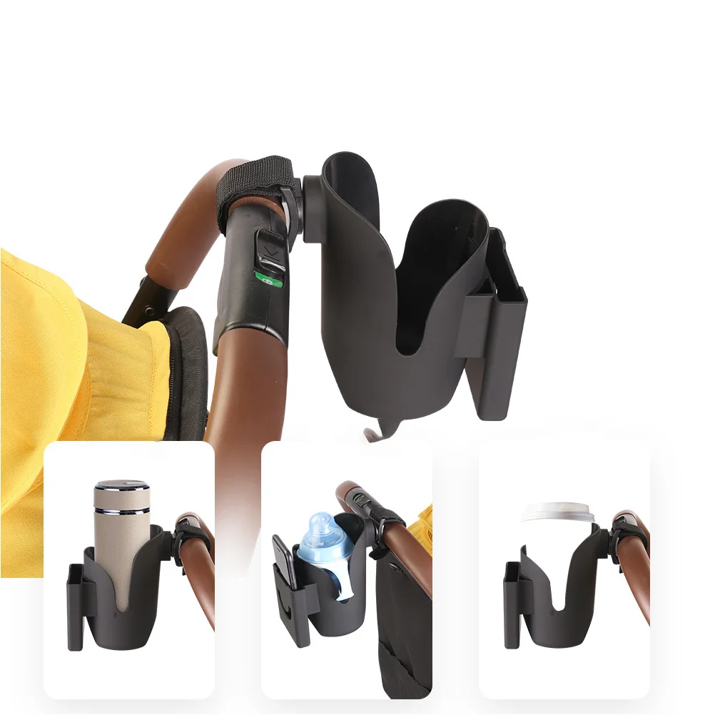 

2-In-1 Cart Cup Holder Black Lightweight Portable Bottle Rack For Most Bottles Feeding Holder Water Shelf Mobile Phone