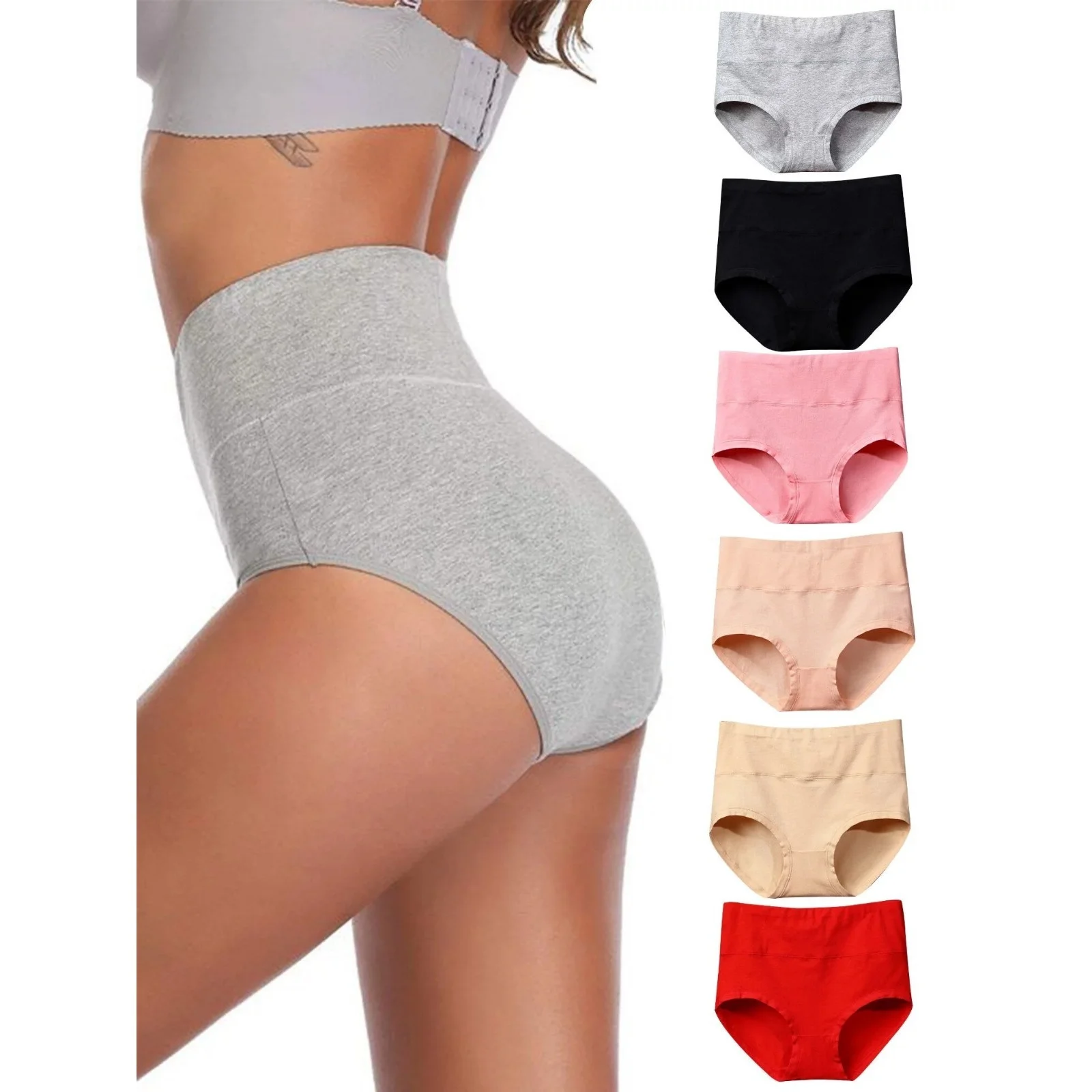 6 Pack Women's Cotton Panties High Waist Stretchy Undies Elegant Loose Full Coverage Soft Hipster Underpants Bragas de Mujer