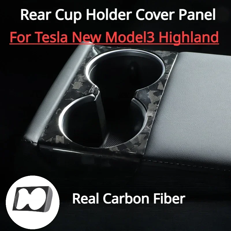 Embellecedor de Panel de portavasos para Tesla modelo 3 Highland 2024, pegatina de cubierta delantera y trasera de fibra de carbono seco Real,