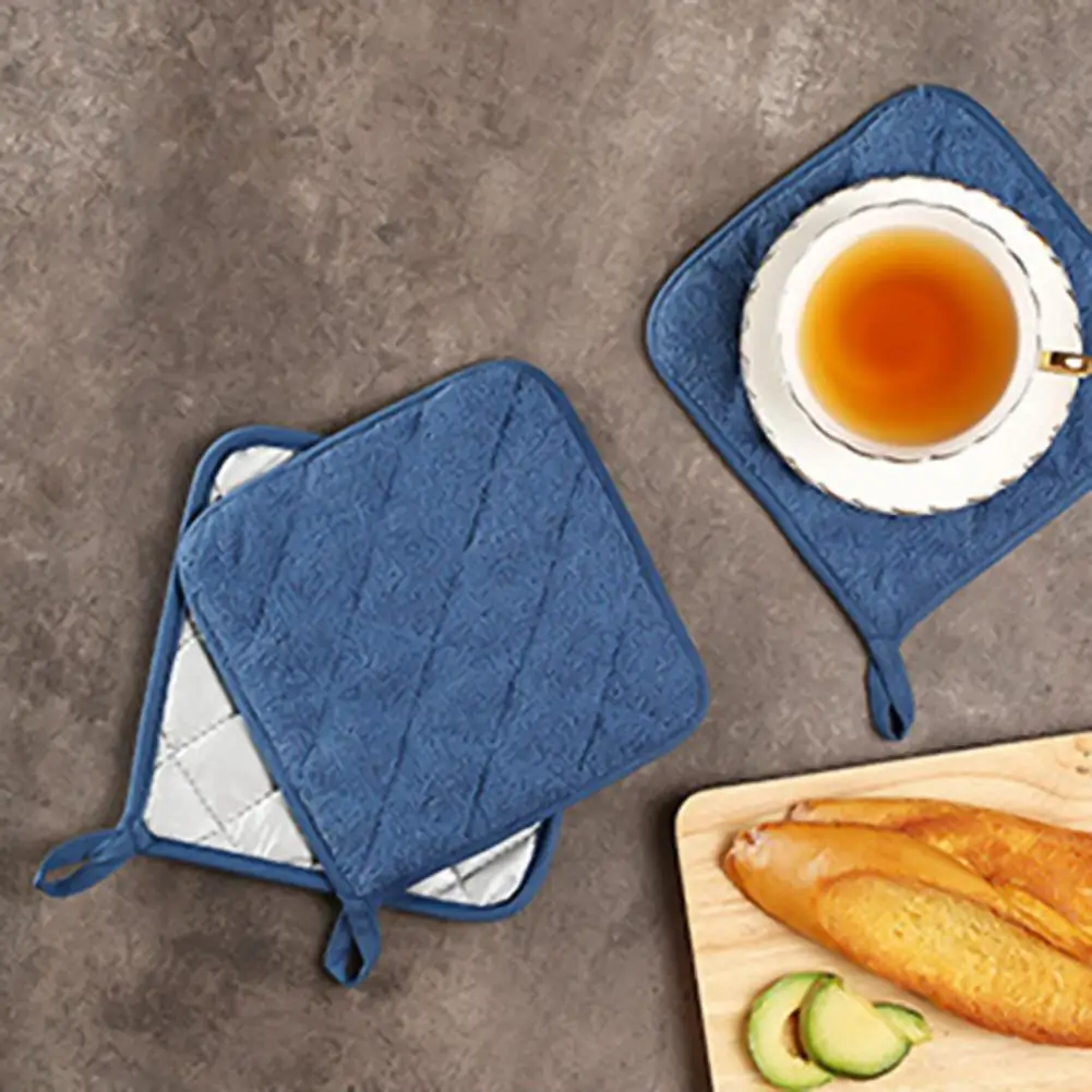 18cm Cotton Dinner Plate Mat Thicken Multi-use Pad Heat-resistant Tableware Mat With Hanging Hole Microwave Oven Mitt Kitchen