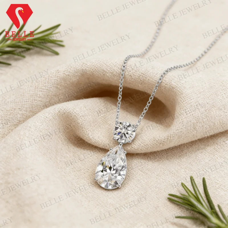 Custom Pendant Necklace Moissanite Pear/Round Total 5-9.5CT 925 Sterling Silver D Color Fine Jewelry For Girls Daily Out Wear