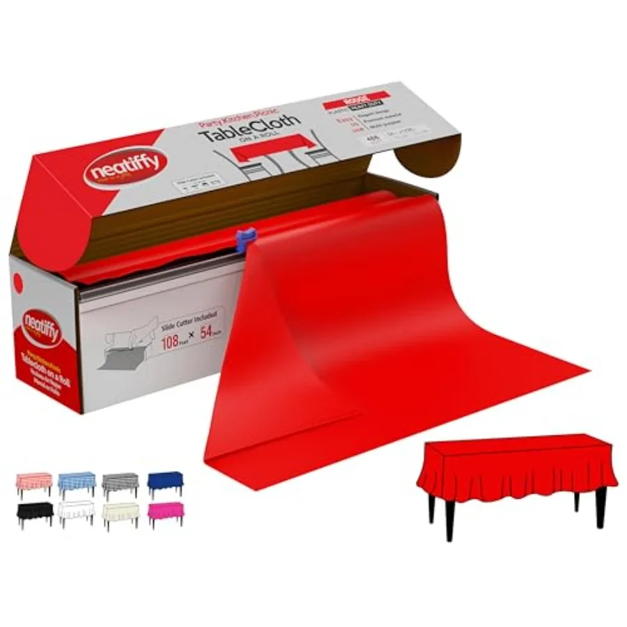 Rollo de mantel desechable de plástico de 54 pulgadas x 108 pies, mantel impermeable para mesas rectangulares, cuadradas, redondas y ovaladas.