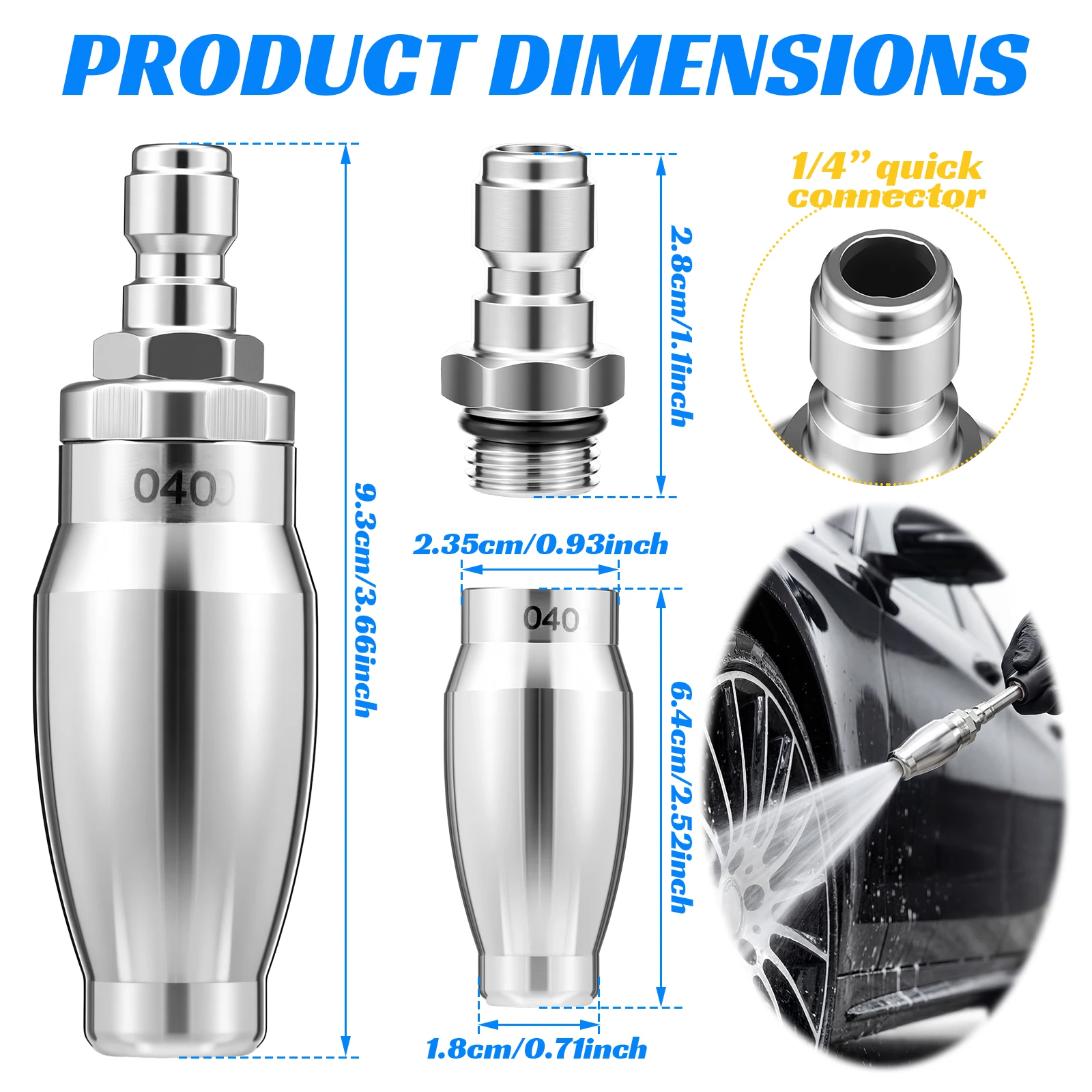 4.0 GPM High Pressure Washer Nozzle 3600 PSI Turbine Nozzle Stainless Steel 360 Degree Cleaning for Stubborn Grime 1/4 Inch Quic