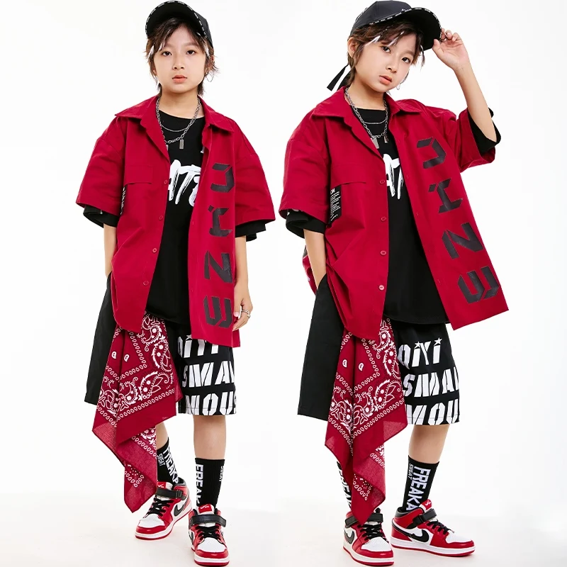 

New Summer Kids Street Dance Suit Hip Hop Performance Jazz Dance Costume Boys Girls Loose Stage Clothes Children Suit DN20421