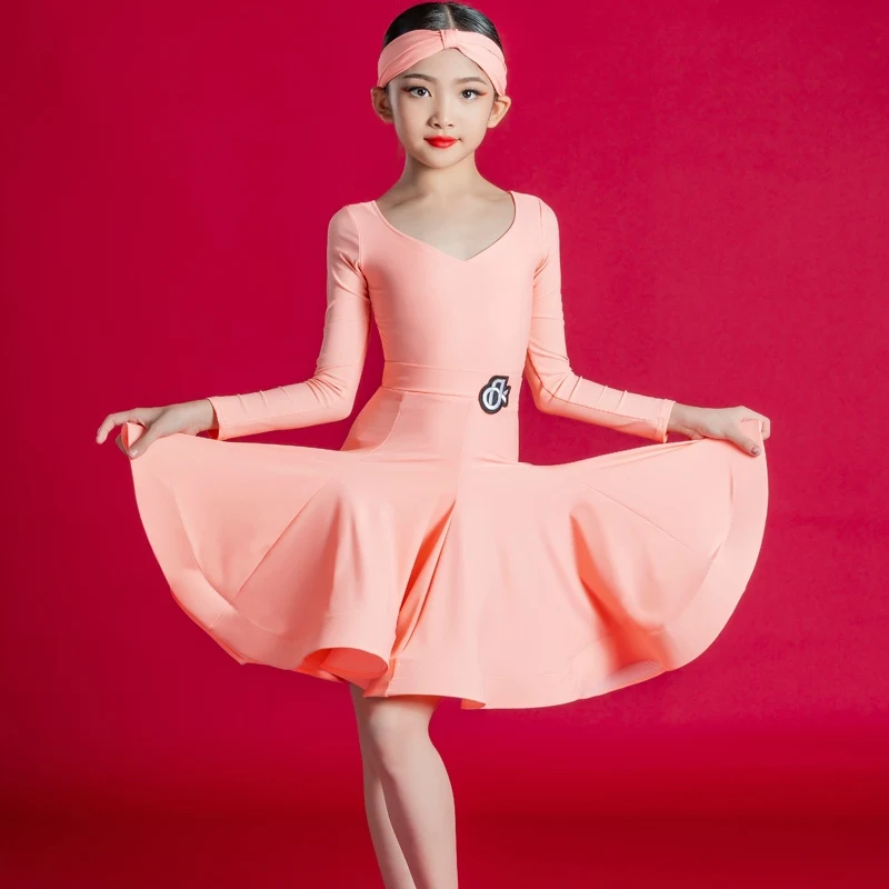 2025 haut à manches longues jupe en arête de poisson robe de danse latine Chacha Rumba danse filles Performance Costumes costume de compétition DQL11578