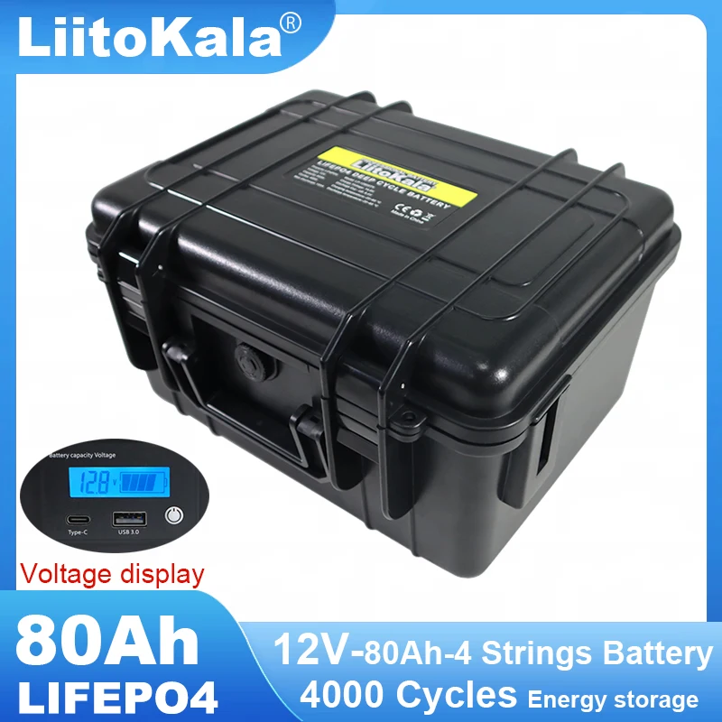 LiitoKala 12.8V 80AH LiFePO4 Battery 12v 4s Lithium Iron Phosphate Inverter Car lighter Batteries USB3.0 Output 14.6V Charger