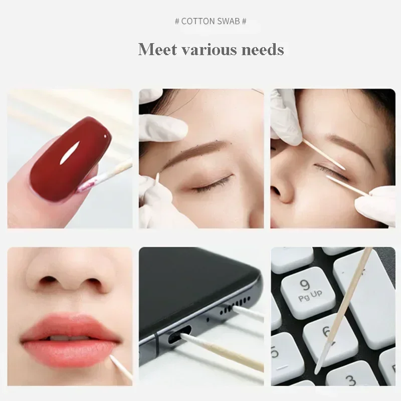 100/300PC 7/10cm Disposable Ultra-small Micro Brushes Eyelash Extension Glue Removing Tool Double-end Wood Cotton Swab Lint-Free