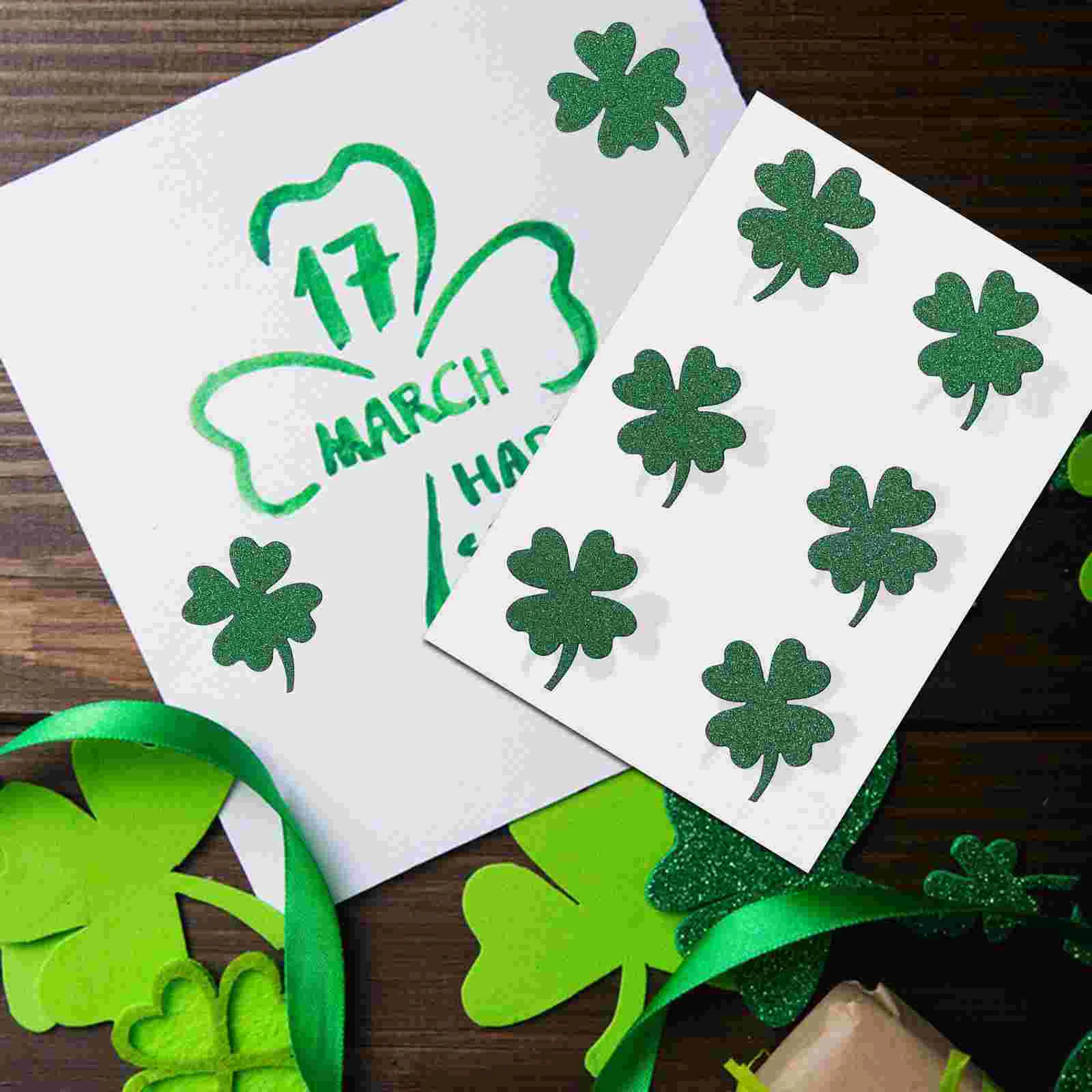 24pcs/set Glitter Four Leaf Stickers Decorative Shamrock Stickers for St Patrick Day Festive Home Party Decor