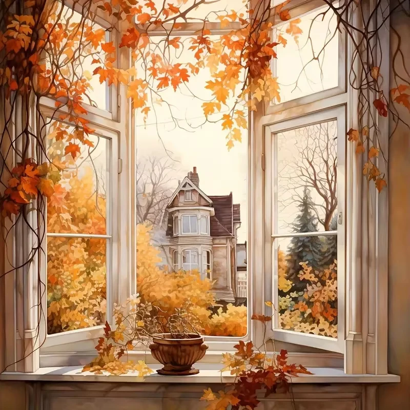 

Window Scene of Autumn 500PCS/1024 PCS Jigsaw Puzzles Challenging Family Activity Game for Gameroom Bedroom Home Decor