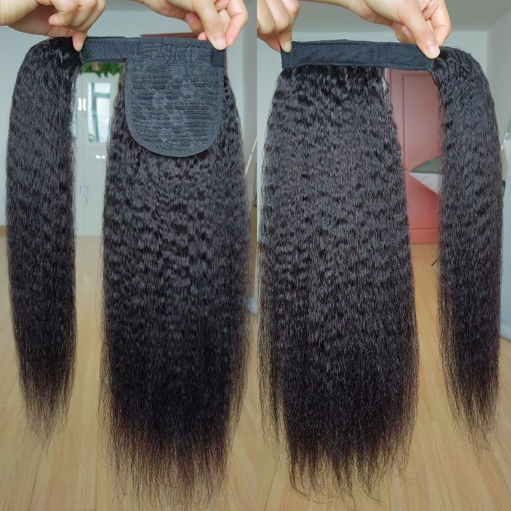 100g Kinky Straight Human Hair Wrap Around Ponytail Remy Hair Extensions Brazilian Hair Pieces Natural Color For Women