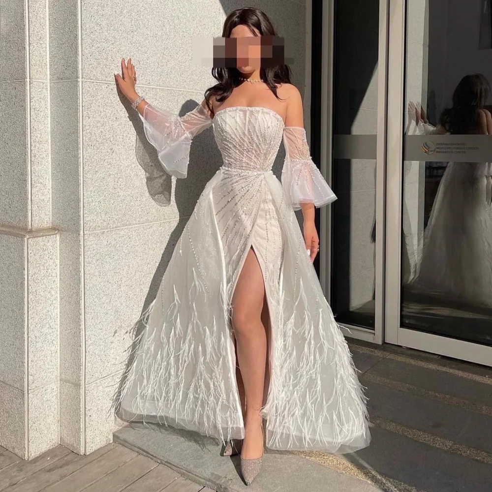 Serendipity فساتين سهره سعوديه Evening Dress Formal Occasion A-Line Shiny Sequined Feathers Cocktail Prom Gown For Women