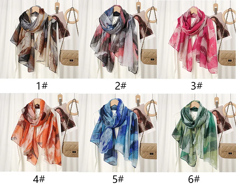 Van Gogh Ombre Tinte Malerei Viskose Schal Schal Dame drucken Voile weichen Pashmina Hijab und Wraps Foulard muslimischen Sjaal 180*85cm – Detail 1