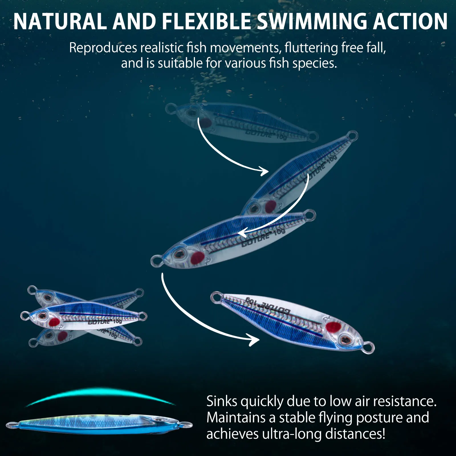 

Вертикальные металлические джиги Goture 15-120 г – морские приманки с крючками-ассистами/тройниками для ловли тунца, лосося, окуня