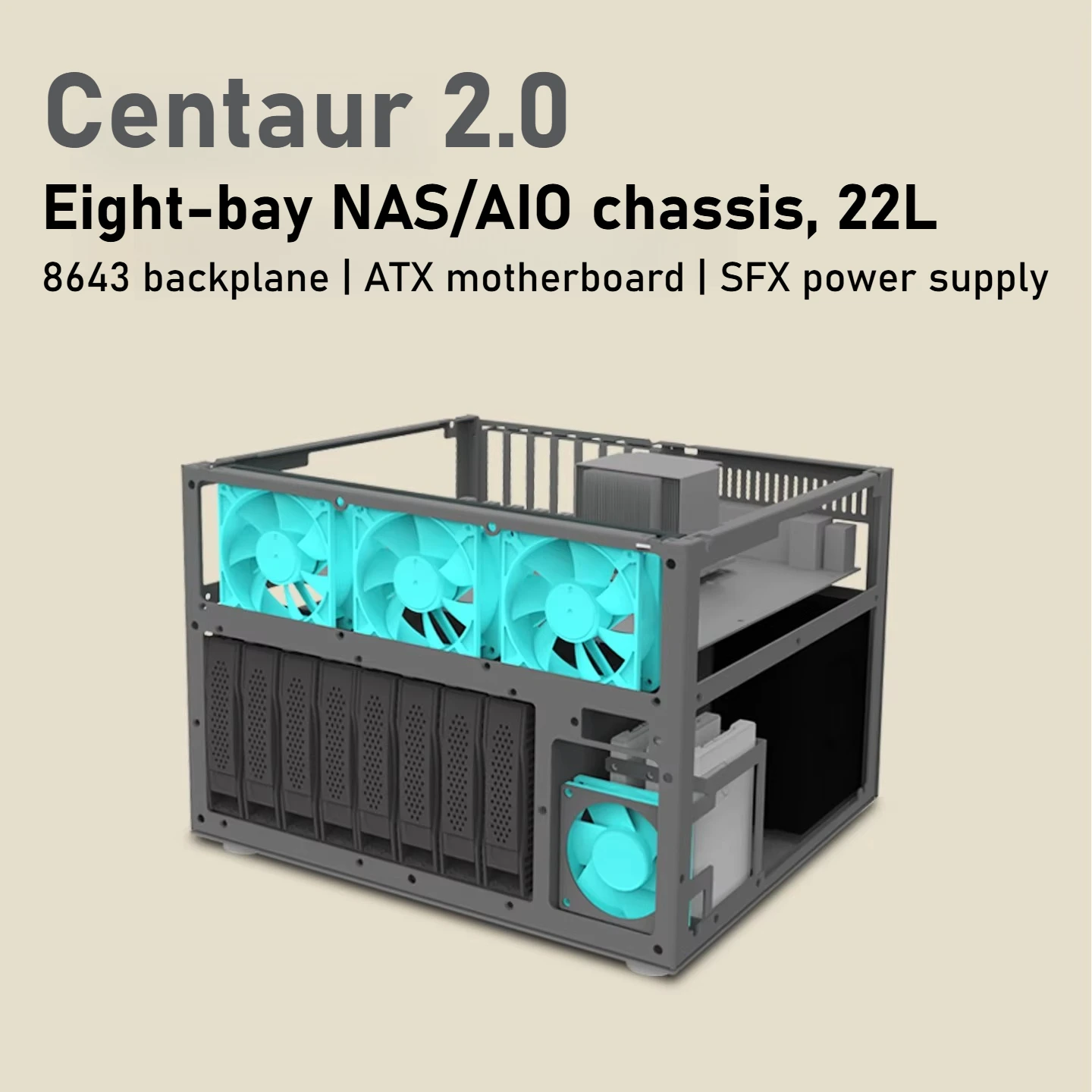 

Centaur 2.0 8-bay NAS/AIO Case with 3mm Aluminum Panels, 8643 Backplane for SATA/SAS Drives | ATX Motherboard | SFX Power Supply