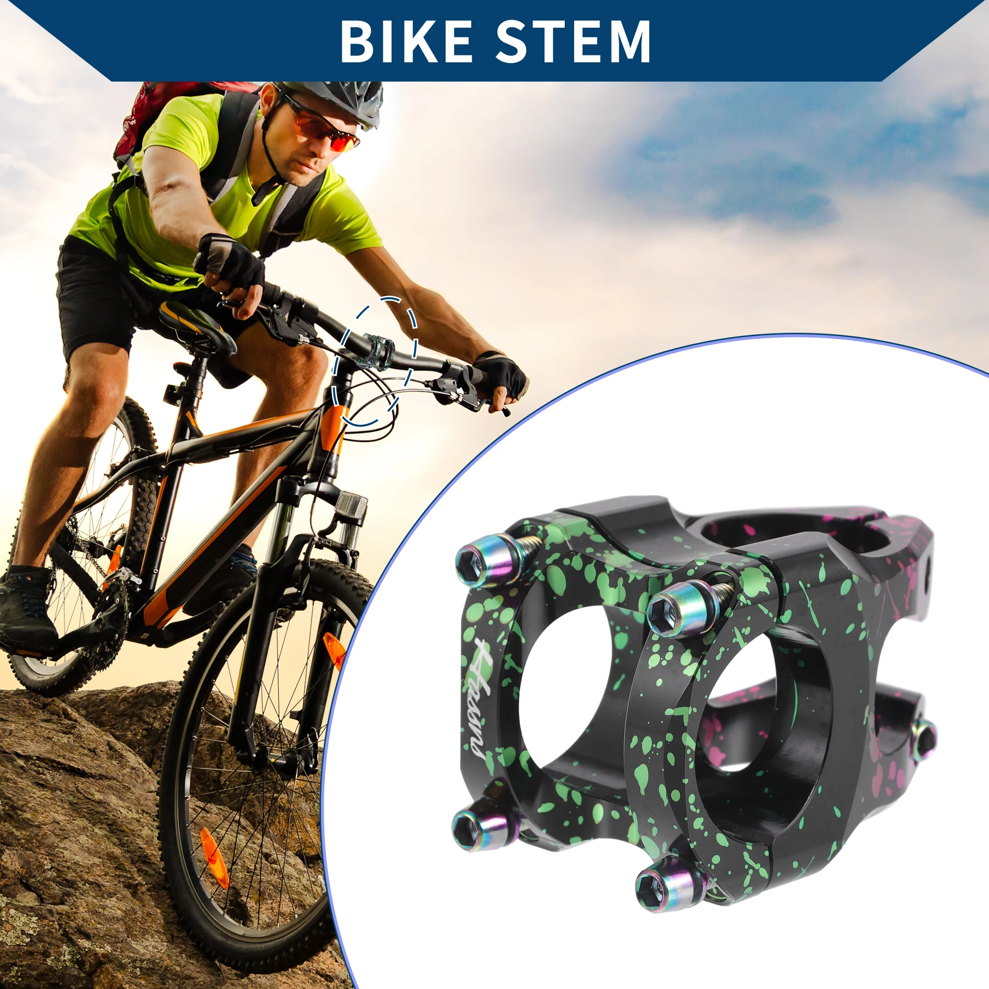 

X Autohaux Bike Stem Short Handlebar Adjustable Stem for Bike 35mm Stem Length Green Pink