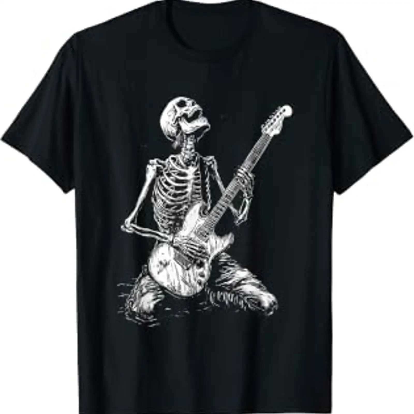 Skeleton Heavy Death Metal Rock Punk Music Gothic Guitarist T Shirt black vintage Washed Stretched designer clothes