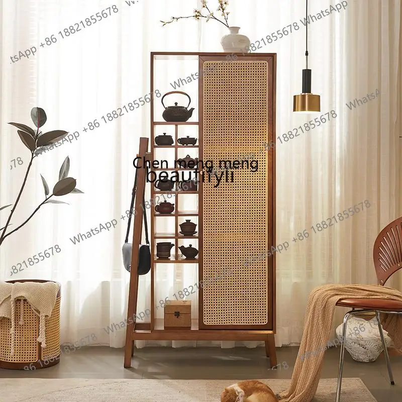 G153 Rattan solid wood furniture Bogu frame teacup tea set storage cabinet, pavilion display cabinet storage, display cabinet