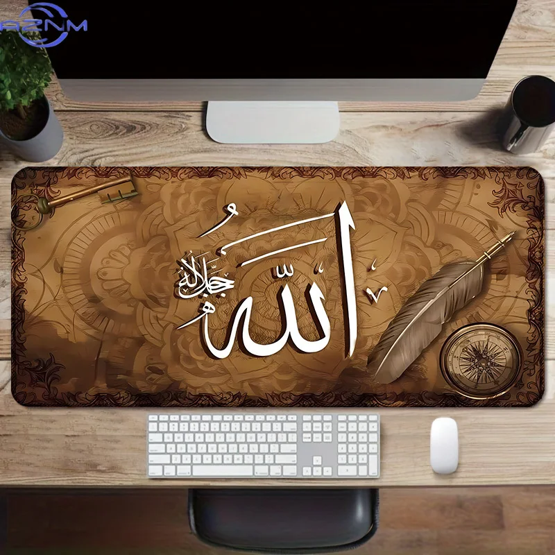 Large Desk Mat Featuring a Vintage Compass And Feather Pen Design, with an Arabic Pattern. This XL Mouse Pad Is Perfect for E-Sp