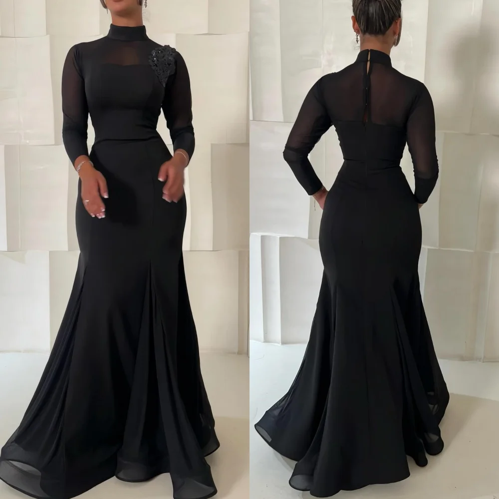 

Customized Exquisite Intricate Pleat Handmade Flower Beading Sequined Mermaid High Collar Long Dresses Bespoke Occasion Dresses