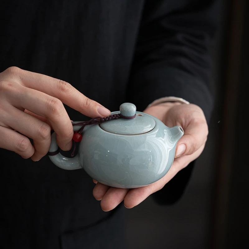 Ge Yao Keramik-Teekanne, Teetasse, manuelle chinesische Teekanne mit Rissmuster, kann hochgeklappt werden, Xishi-Teekanne, Haushalts-Kung-Fu-Teekanne