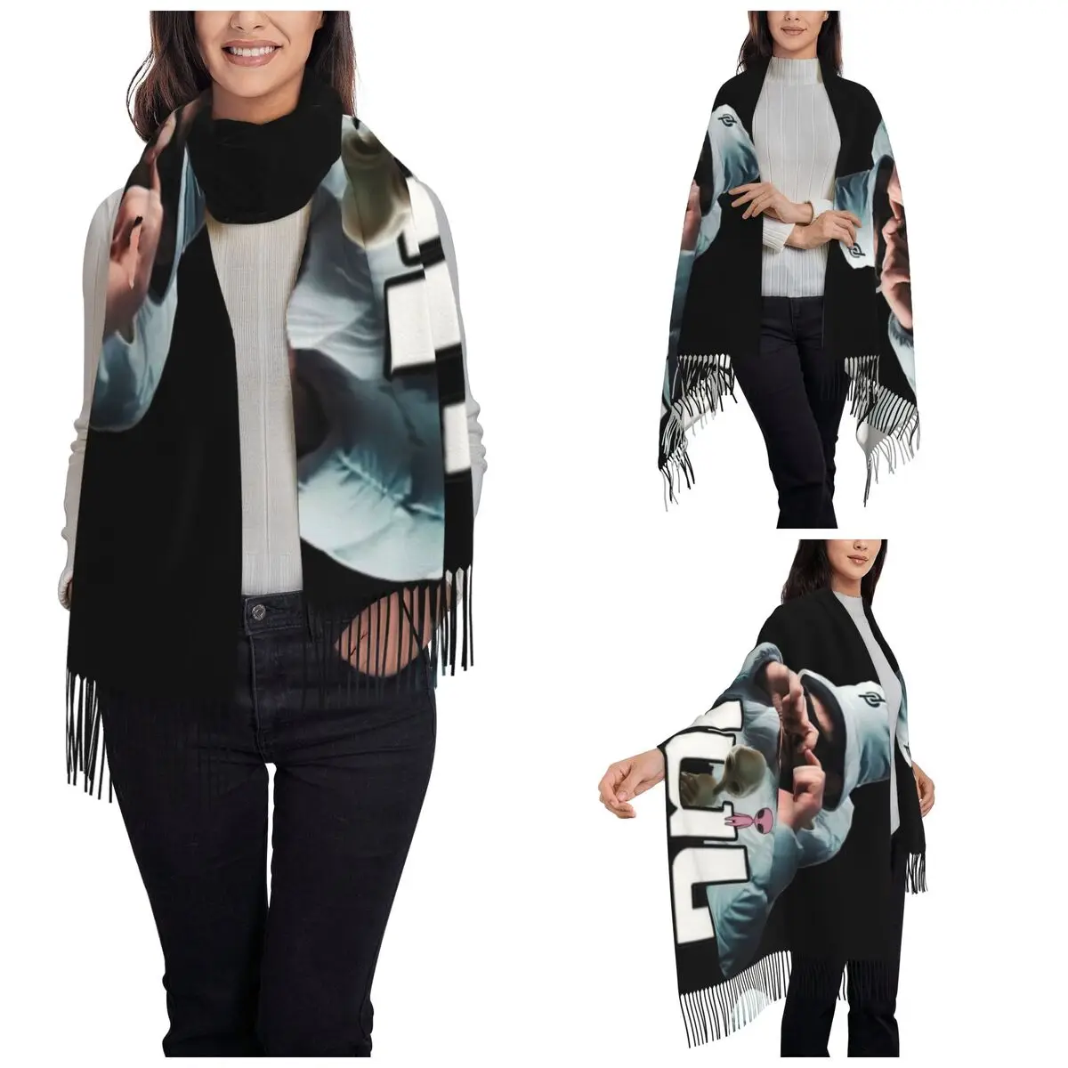 JUL Rapper Heart Scarf for Womens Fall Winter Cashmere Shawls and Wrap Hip Hop Long Large Scarves with Tassel for Evening Dress