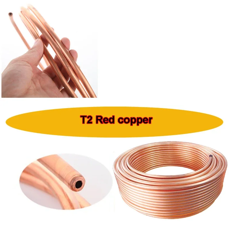 2m T2 Red Copper coil 2/3/4/5/6/8/10/12/14/16mm Copper tube Air Conditioning Copper Pipe Soft  Tube 99.9% T2 Copper DIY Cooling