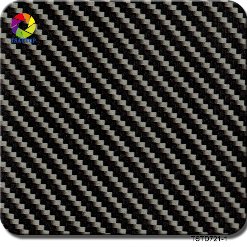 TSAUTOP 0.5mX2m/10m Carbon Fiber Water Transfer Printing Film TSTD721-1 Black and Transparent Film for Car Accessories