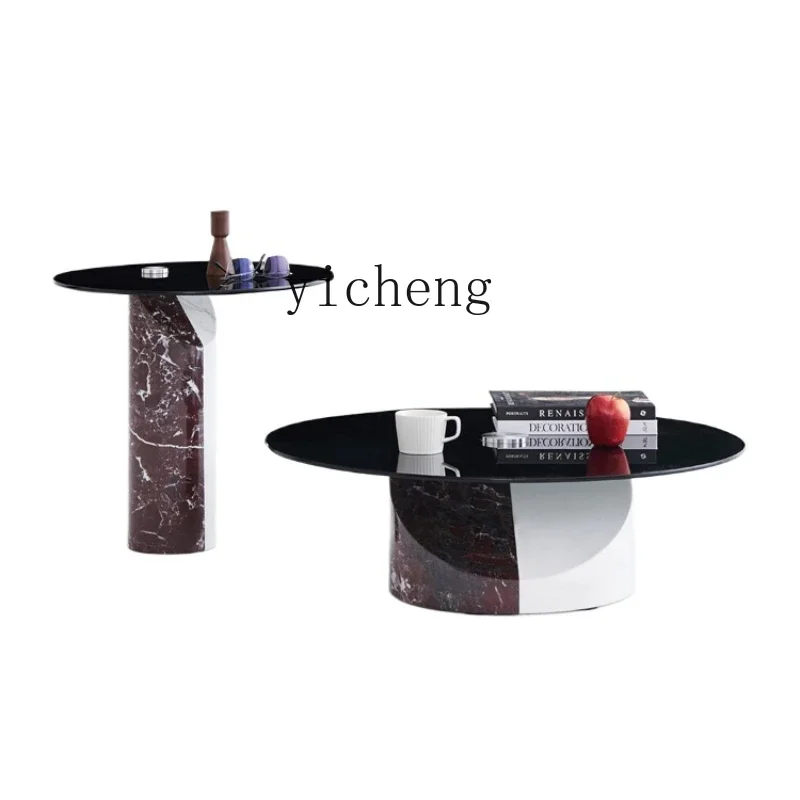 

zzZK Minimalist Natural Marble Tea Table Design Home High and Low Tea Table Combination