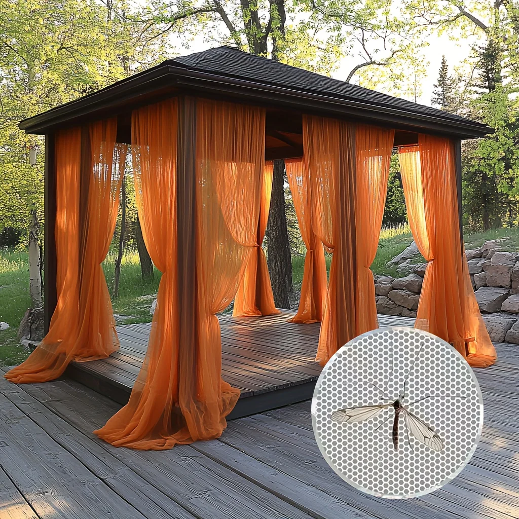 Single Panel: Adjustable Transparent Outdoor Curtain with Rod Pocket – Breathable Mesh Suitable for Daily Use and Holiday Decor
