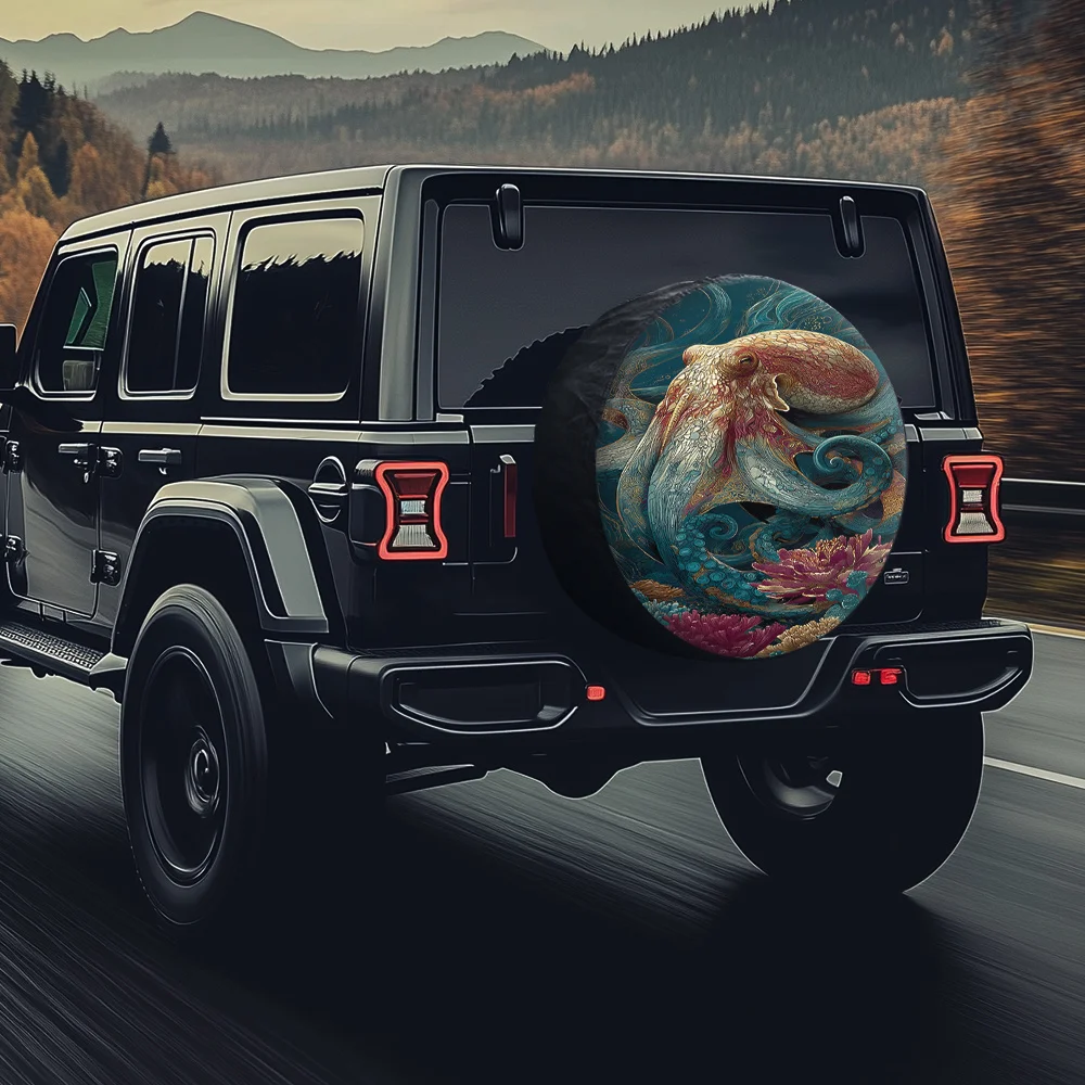 Cubierta protectora de neumáticos con diseño de tentáculo de pulpo vibrante, apta para SUV, camiones, furgonetas, vehículos recreativos, neumáticos de coche resistentes a los arañazos y a los rayos UV