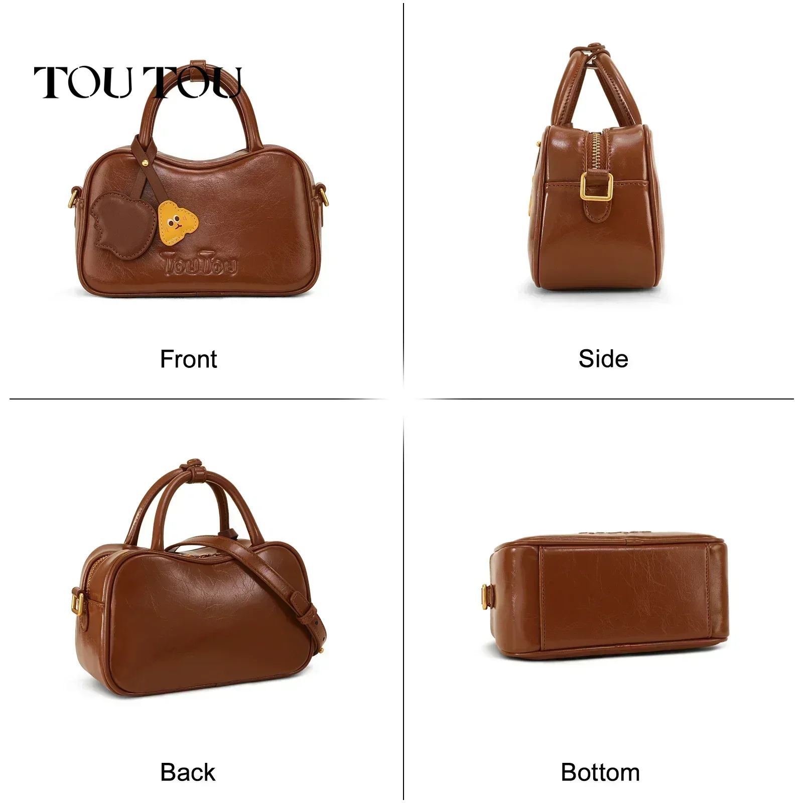 TOUTOU Women Bowling Bag Shoulder Strap Mini Replica Bag Cute Pendent Designer Brand Boston Handbag Crossbody Bag Christmas Gift