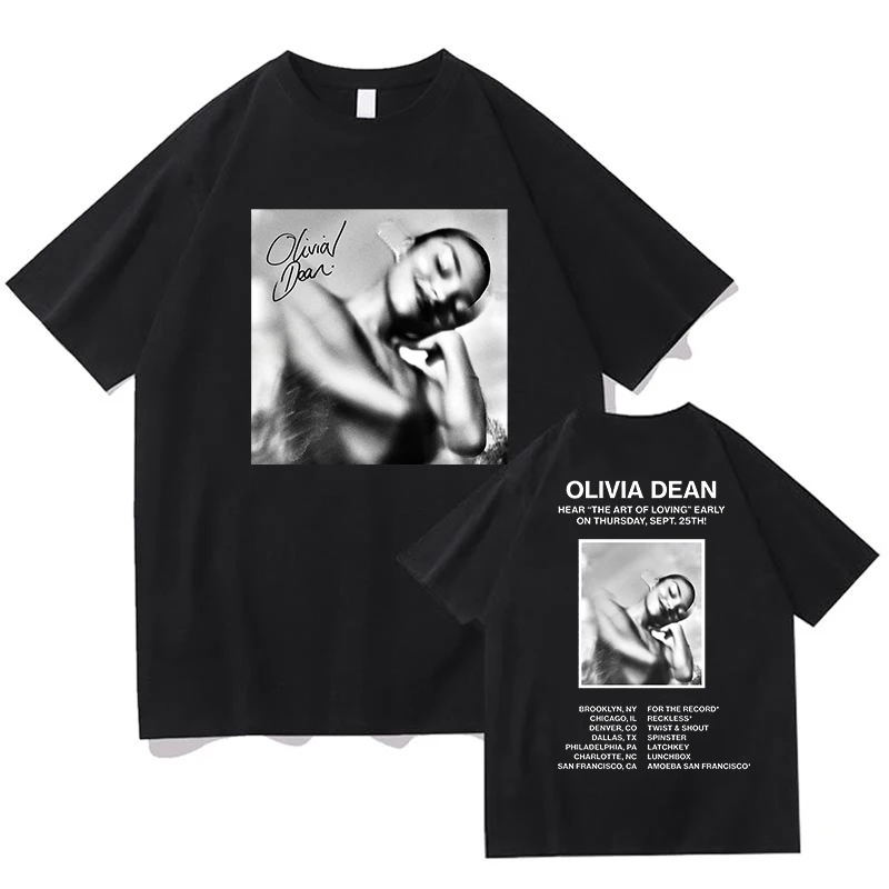 تي شيرت موضة أوليفيا دين فن المحبة تي شيرت قطني فضفاض للنساء/الرجال تي شيرت غير رسمي برقبة دائرية مطبوع عليه حروف ملابس نسائية