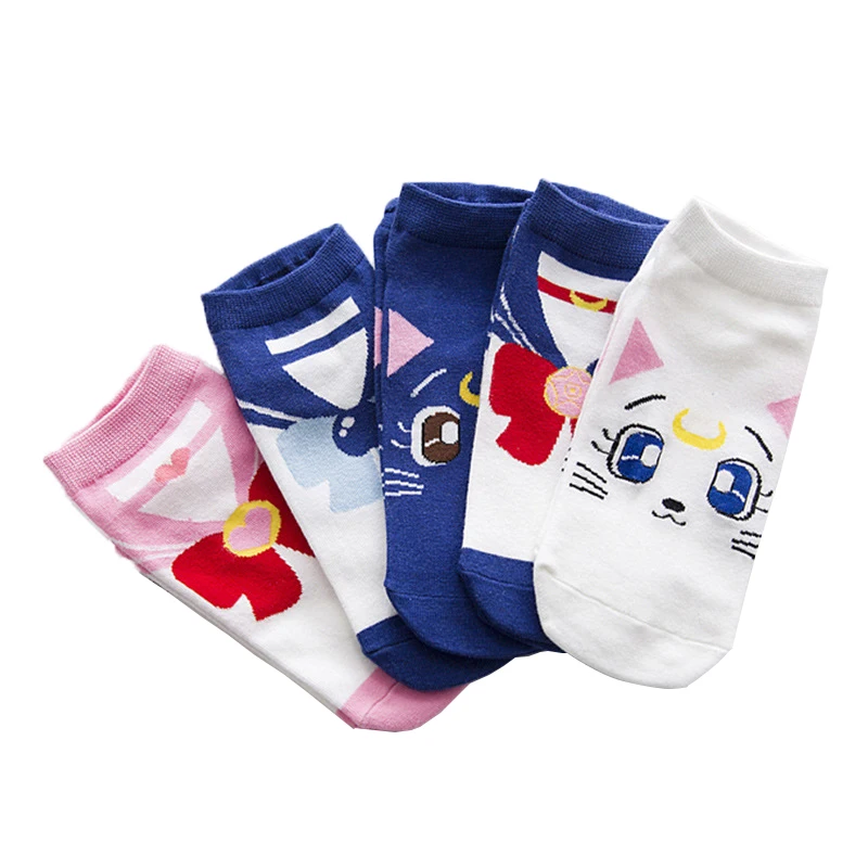 5 Pairs High Quality Novel Original Design New Products Cute Kawaii Playful Cat Sailor Moon Breathable Funny Lovely Women Socks