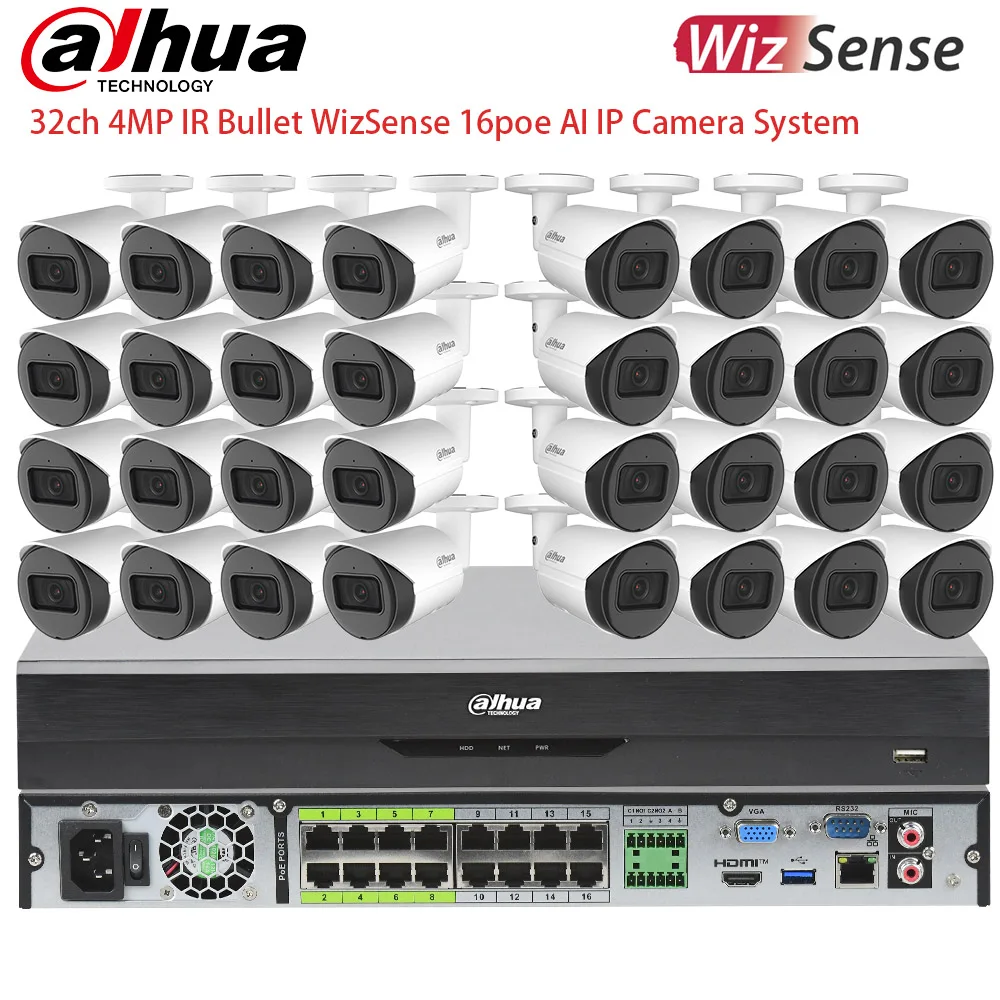 

Система IP-камер безопасности Dahua 32-канальная 4МП с 16 PoE, AI NVR NVR5232-16P-EI, камера Bullet WizSense PoE
