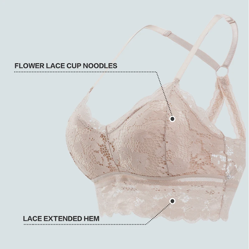 Women Hollow Out Bralette Solid Color Beauty Back Lace Underwear Sexy Vest Female Seamless Lingerie Add pad Wireless Bra