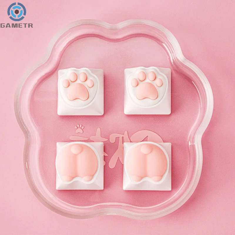 1 buah keycap kaki kucing lucu untuk Keyboard mekanik Cherry MX Switch DIY Cap kunci kustom Keycup silikon lembut warna Pink Artisan