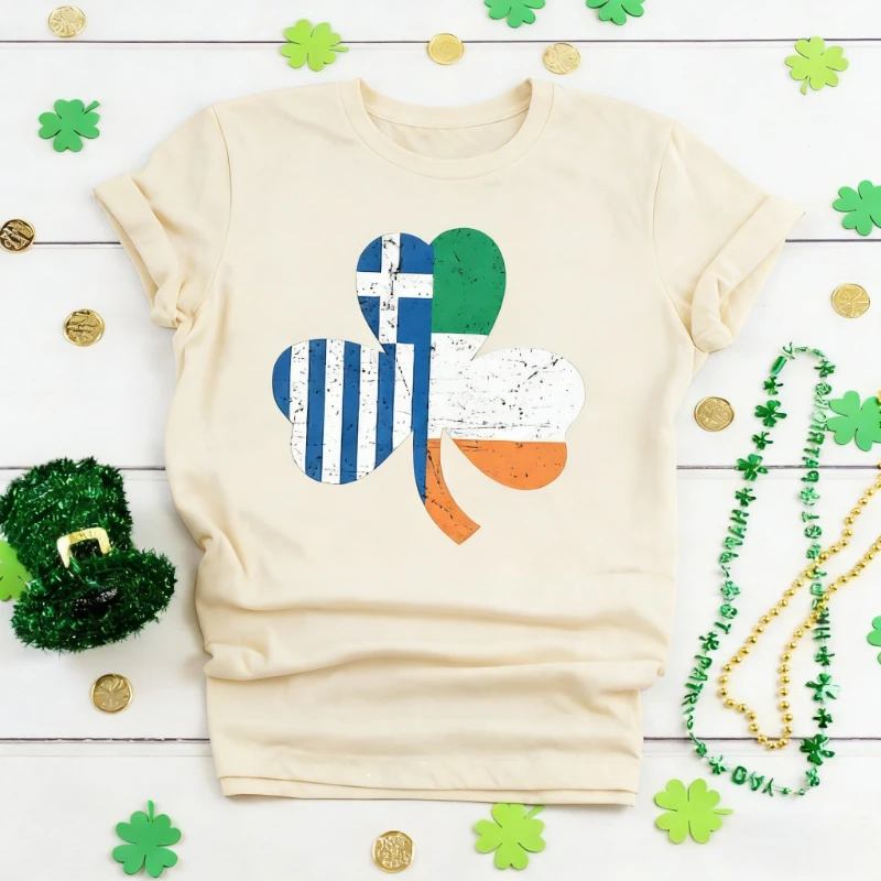 Irish Greek Shamrock Shirt St. Patrick's Day Ireland Greece Flag T-Shirt Hoodie Sweatshirt Long Sleeve Apparel Women Clothing
