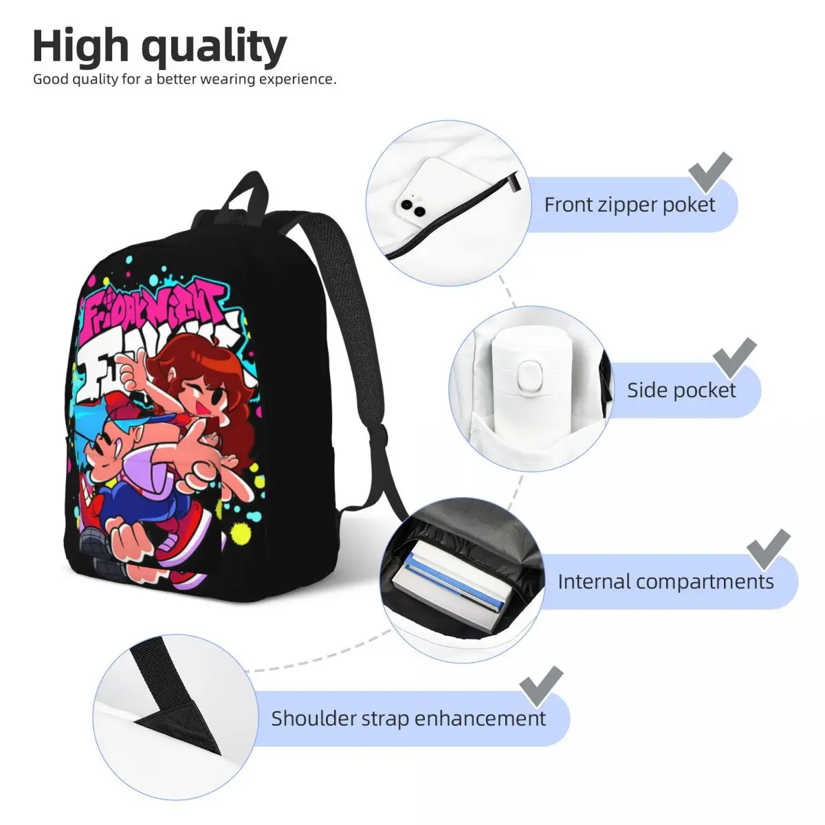 Mochila De Friday Night Funkin Boyfriend Girlfriend para hombres y mujeres, bolso de hombro ligero para computadora portátil, mochila de moda para estudiantes