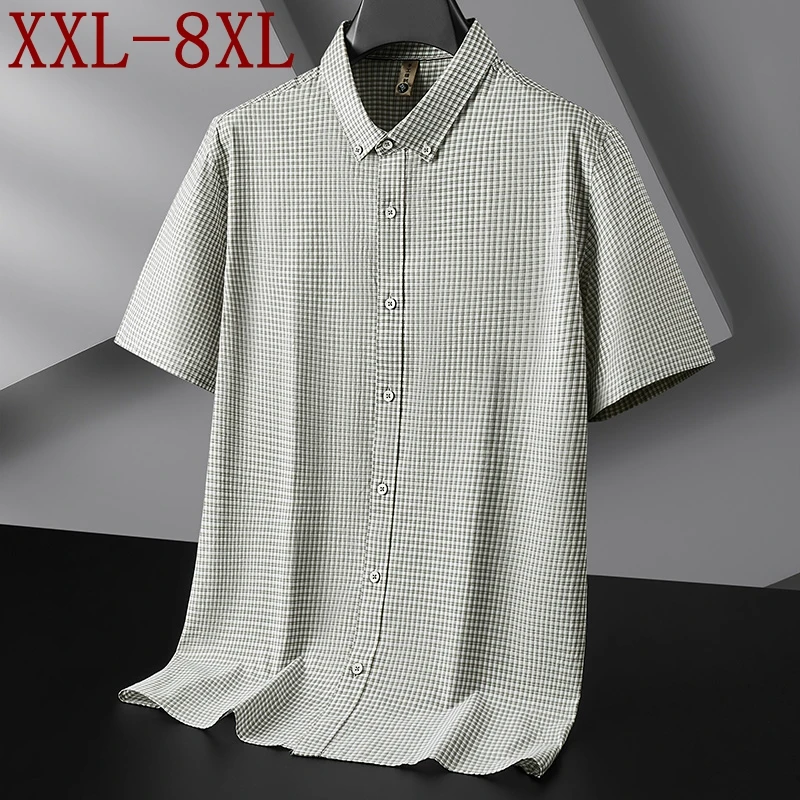 

Мужские рубашки в клетку из 100% хлопка, больших размеров (8XL, 7XL, 6XL), новинка лета 2026, премиум-класса, для делового и повседневного стиля, свободного кроя.