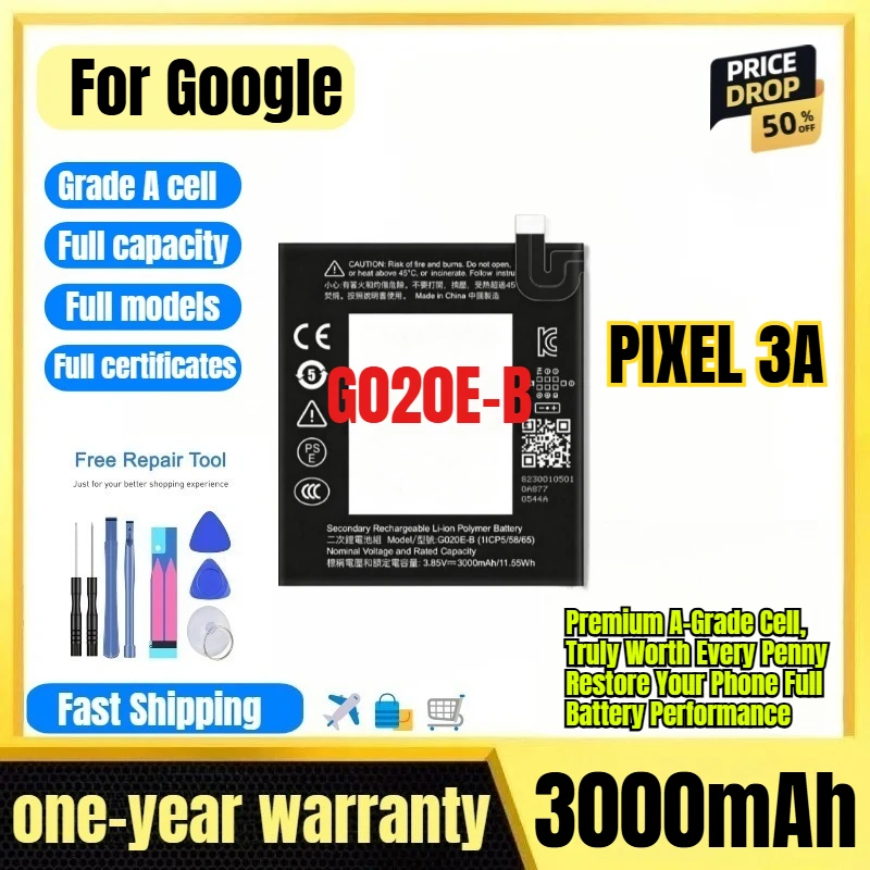 G020E-B for Google PIXEL 3A Phone Battery 0 Cycle High Quality High Capacity Battery Replacement Bateria Grade A Cell with Tools