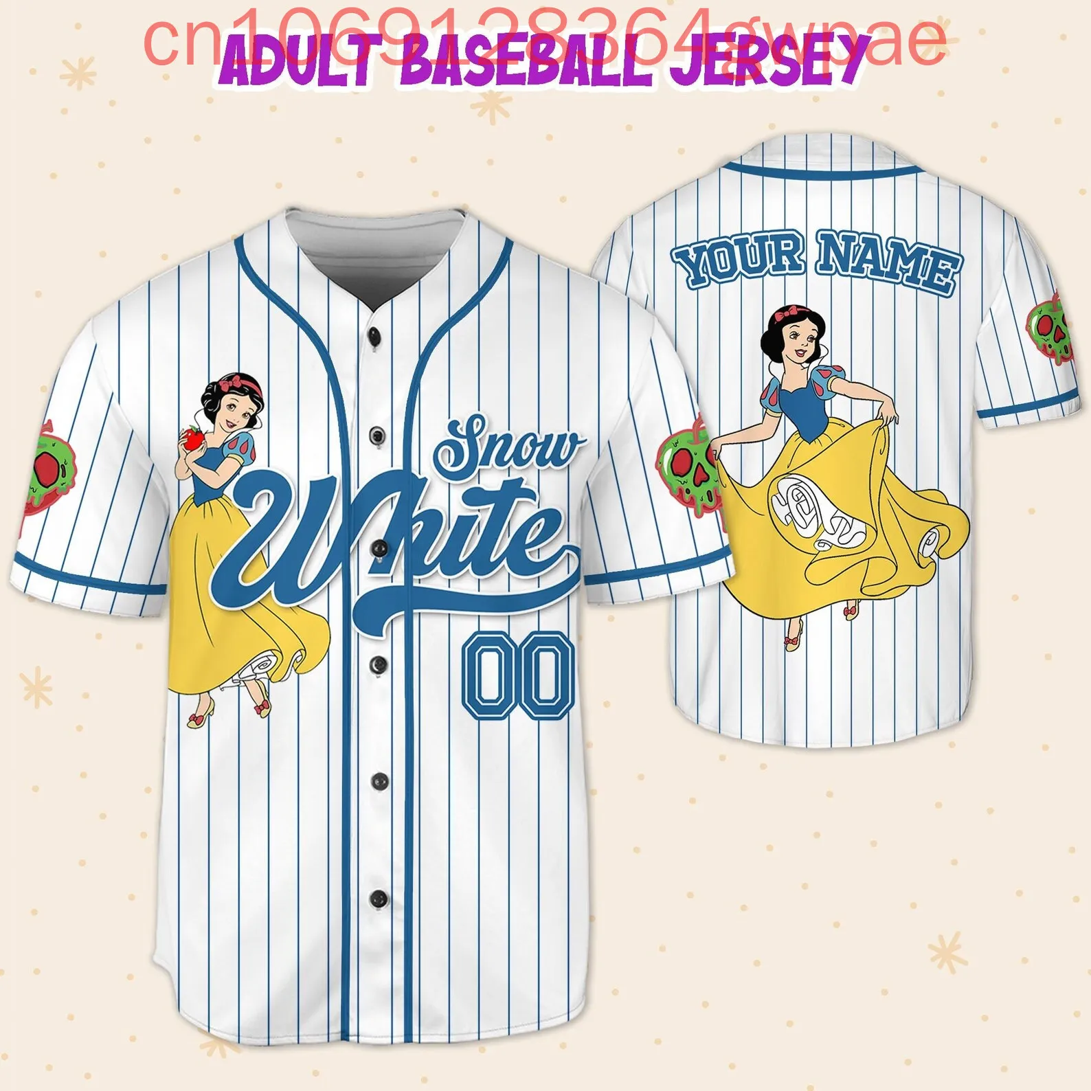 

Disney Snow White Baseball Jersey Men's Women's Kids Casual Baseball Shirts Tops Baseball Jersey Fashion Short Sleeve Shirt