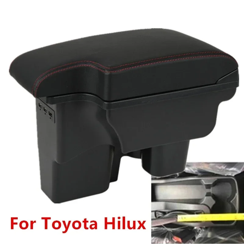 Armrest Box For Toyota Hilux Double Layer with 3usb Interface Comfort Storage Black Leather Car Styling with usb interface