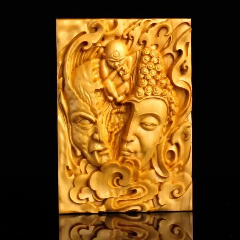 AngLang Boxwood Carving 4 Six non importa marca auto ciondolo amuleto Guan Gong Guanyin Tathagata manubrio Craft Hanging Panyan Get