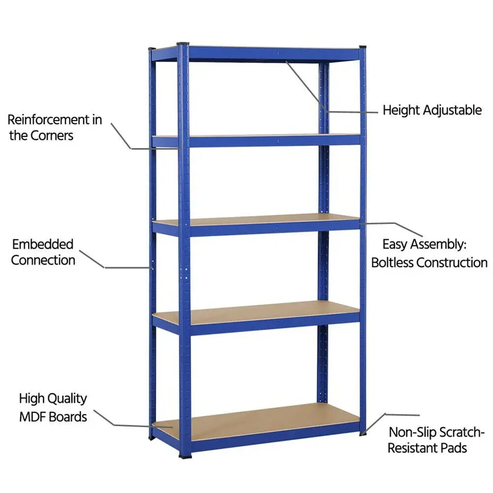 5 Tier Metel Garage Shelf Units, Heavy Duty Racking Shleves Unit for Warehouse Workshop Office, 875kg Capacity, 180x90x40cm