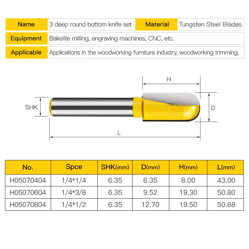 LIDIAO  1/4″Shank 6.35MM Round Nose Bit CNC Core Box Router Bit Carbide End Mill Woodworking Tools Wood Milling Cutter