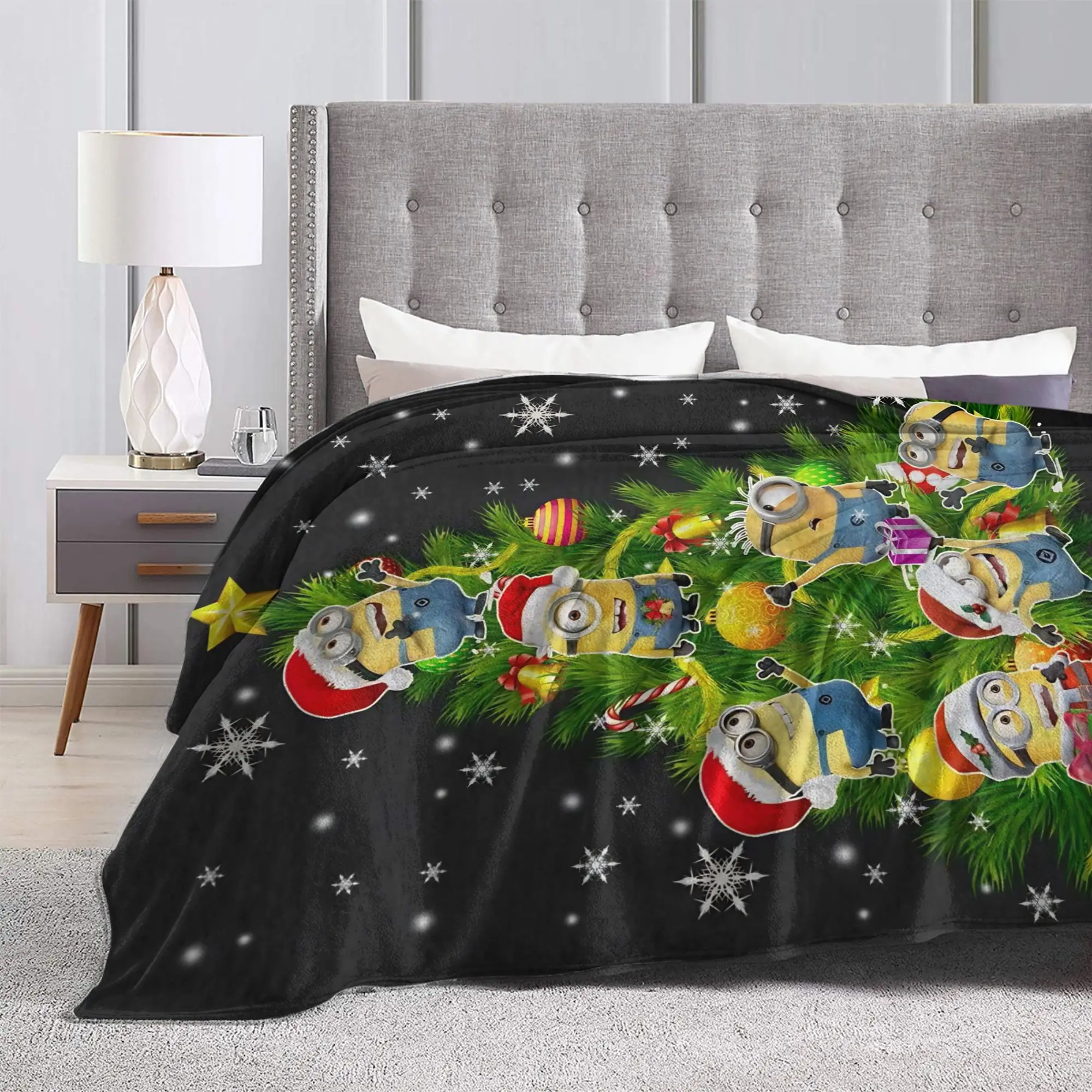Cute Anime M-Miniones Blankets Coral Fleece Plush Print Merry Christmas Portable Thin Throw Blanket for Bed Office Bedspreads